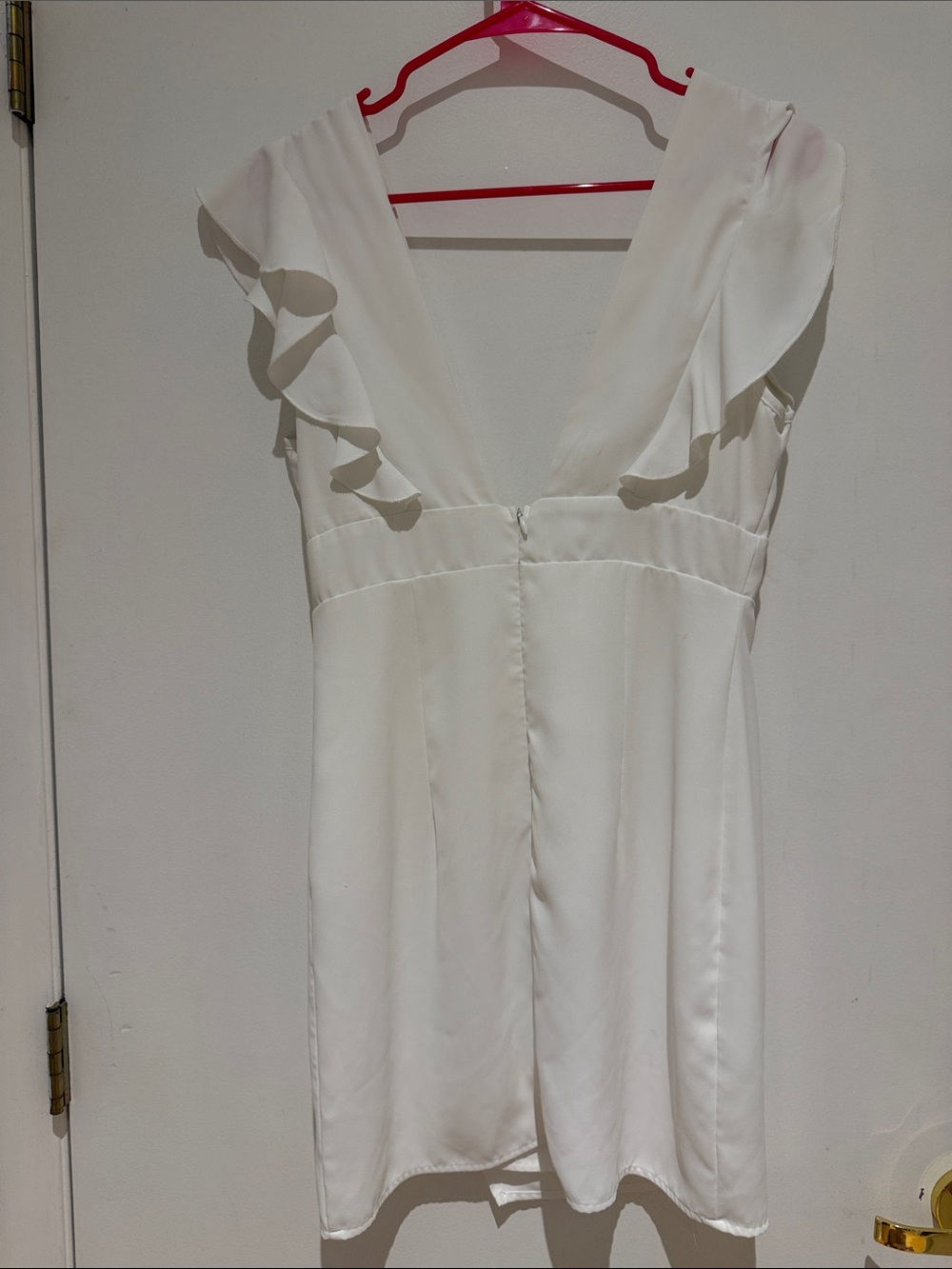 White Deep V-Neck Ruffle Mini Dress - Picture 6 of 6